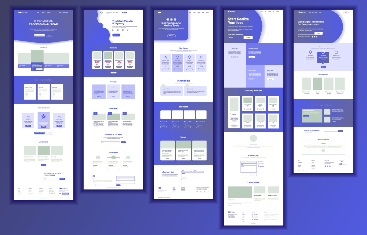 website wire frame demonstrating pages that B2B websites need