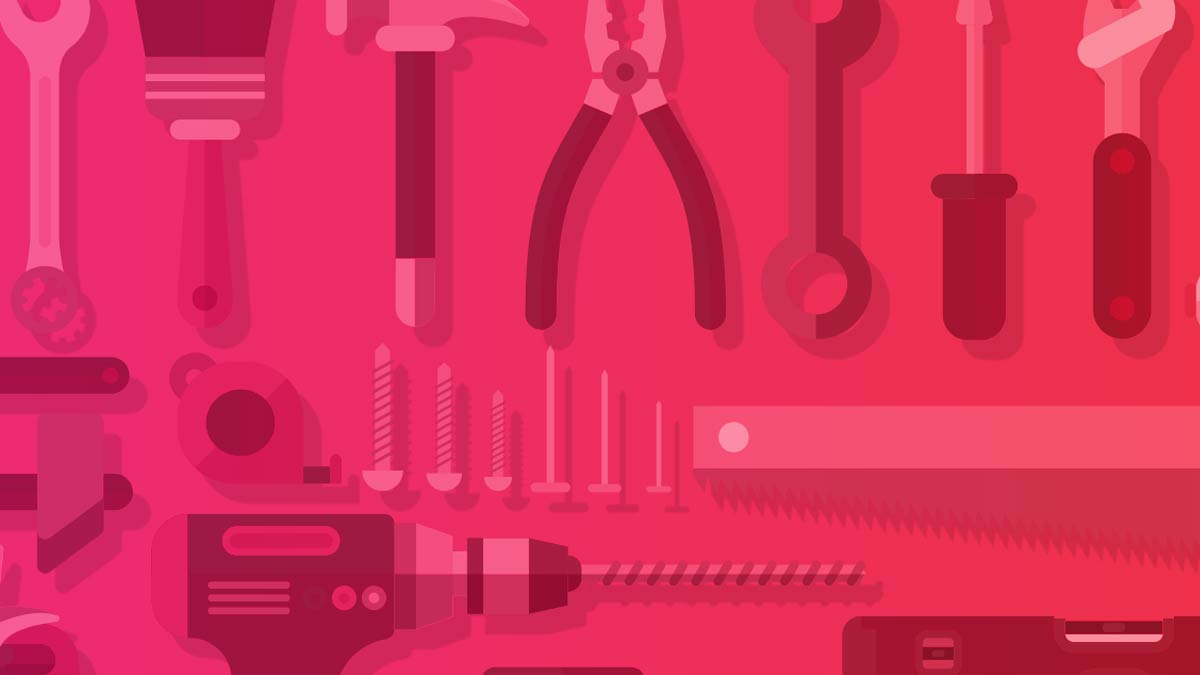 Wall of tools with pink tint overlay symbolizing Jobs To Be Done